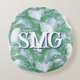 Plume Palm Fronds in Slate + Green Personalized Rond Kussen