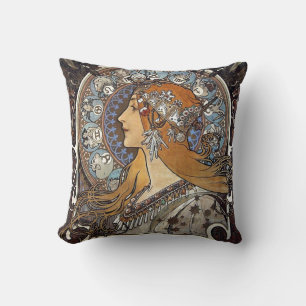 Plume Zodiac Woman door Alphonse Mucha - Art Nouve Kussen