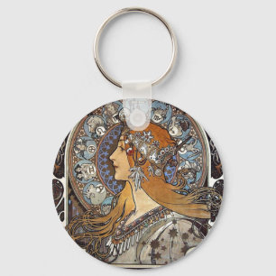 Plume Zodiac Woman door Alphonse Mucha - Art Nouve Sleutelhanger