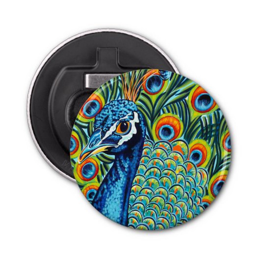 Plumed Peacock I Button Flesopener (Voorkant)
