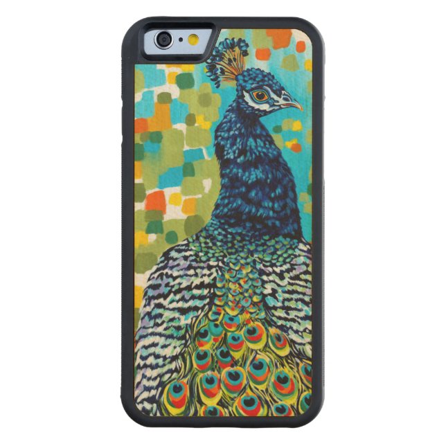 Plumed Peacock II Carved Wood iPhone Hoesje (Achterkant)