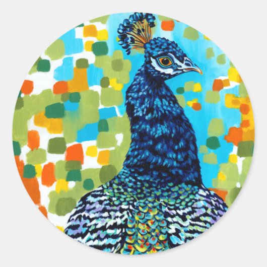 Plumed Peacock II Ronde Sticker (Voorkant)