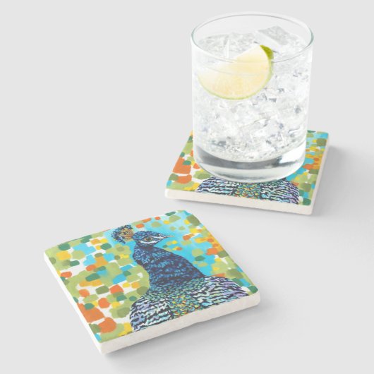 Plumed Peacock II Stenen Onderzetter (Zijkant)