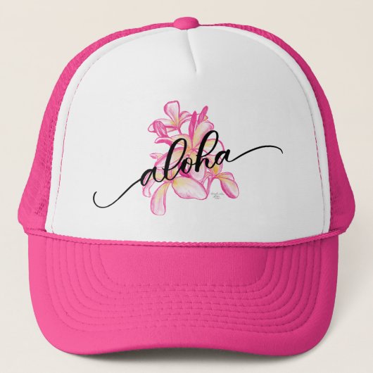 Plumeria Aloha Trucker Hat Pet (Voorkant)