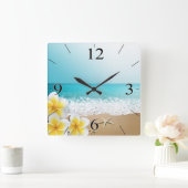 Plumeria Beach Tropical Island Vierkante Klok (Huis)