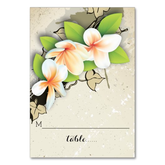  plumeria beige bruiloft gevouwen plaats kaart (Voorkant)