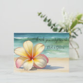 Plumeria Bloem op zand bedankkaart (Staand voorkant)