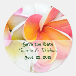 Plumeria bloemen bruiloft ronde sticker