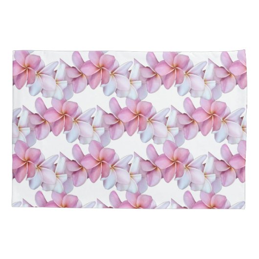 Plumeria Blooms in Roze Kussensloop Set (Achterkant-Links)