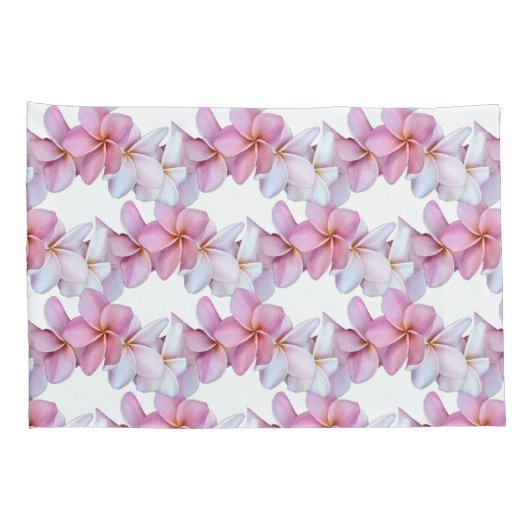 Plumeria Blooms in Roze Kussensloop Set (Achterkant-Rechts)