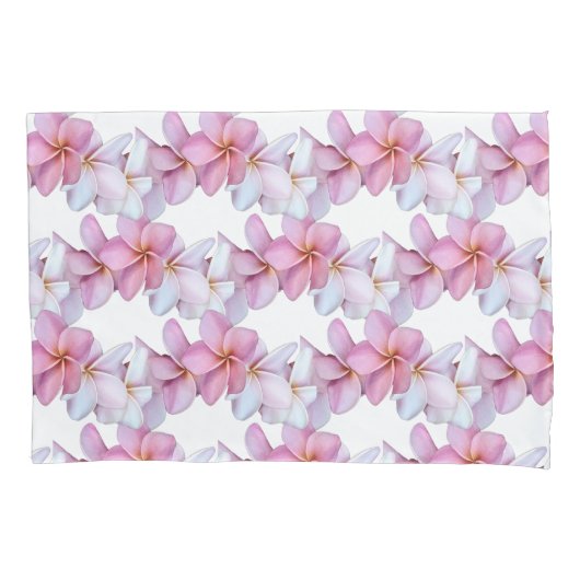 Plumeria Blooms in Roze Kussensloop Set (Voorkant-Links)