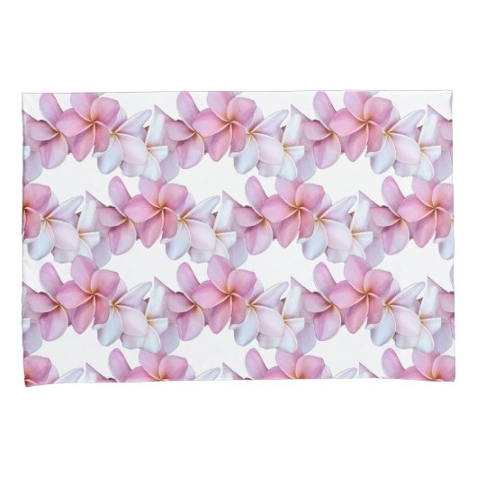 Plumeria Blooms in Roze Kussensloop Set (Voorkant-Rechts)