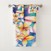 Plumeria Blossom met Blue Hawaii Bath Towel Set Bad Handdoek (Insitu)