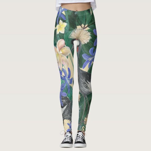 Plumeria Blue Flowers, Waterverf naadloos. Leggings (Voorkant)