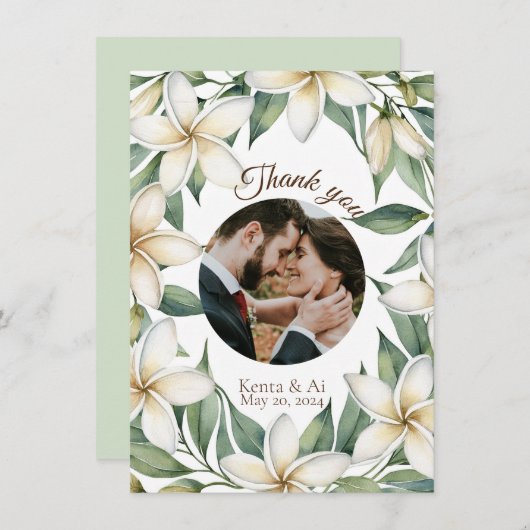 Plumeria bruiloft flat dank u kaart (Voorkant / Achterkant)