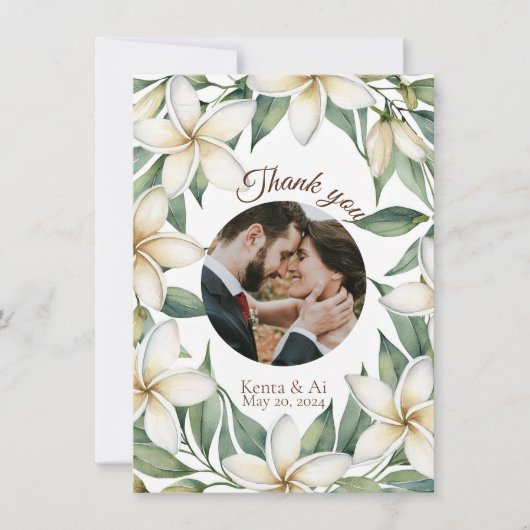 Plumeria bruiloft flat dank u kaart (Voorkant)