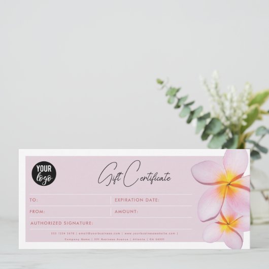 Plumeria Business Logo Cadeaubon Voucher (Staand voorkant)