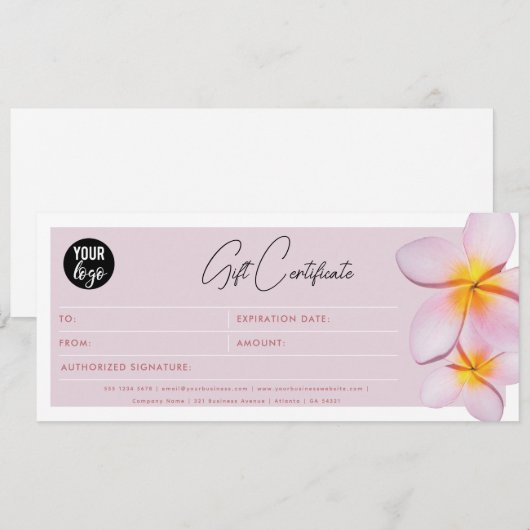 Plumeria Business Logo Cadeaubon Voucher (Voorkant / Achterkant)