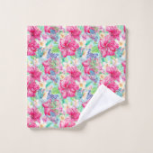 Plumeria Chinese Hibiscus Foliage Butterflies Bad Handdoek (Wasdoekje)