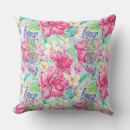 Plumeria Chinese Hibiscus Loofwerk Vlinders Buitenkussen