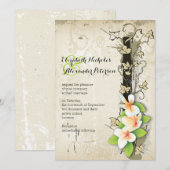 plumeria en ivoorbeige bruiloft kaart (Voorkant / Achterkant)