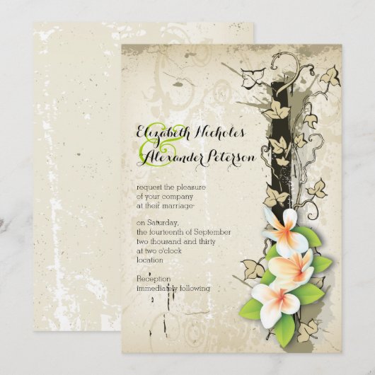 plumeria en ivoorbeige bruiloft kaart (Voorkant / Achterkant)