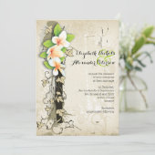  plumeria en ivoorbeige bruiloft kaart (Staand voorkant)