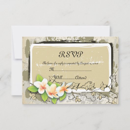  plumeria en ivy beige bruiloft RSVP-kaart RSVP Kaartje (Voorkant)