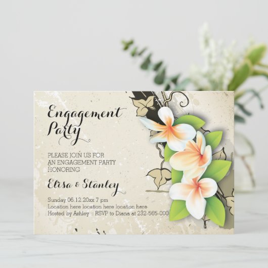  plumeria en ivy bruiloft verlovingsfeest kaart (Staand voorkant)