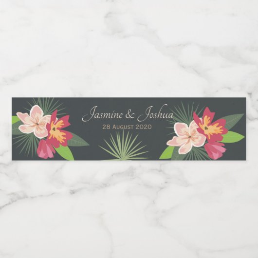 Plumeria en tropische bladeren personaliseren waterfles etiket (Enkel label)