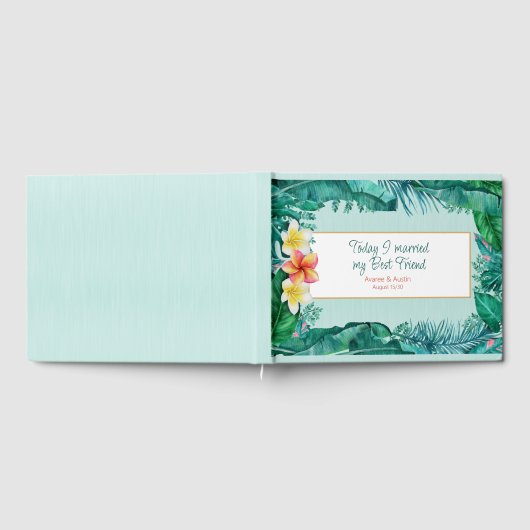 Plumeria en tropische groene bladeren bruiloft gastenboek (Volledig)