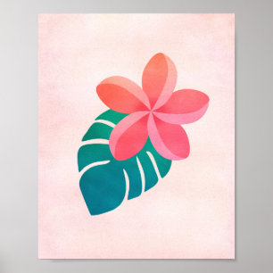 Plumeria Floral Tropical Leaves Waterverf Art Poster
