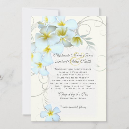Plumeria Flourish Custom Wedding Invitation Kaart (Voorkant)