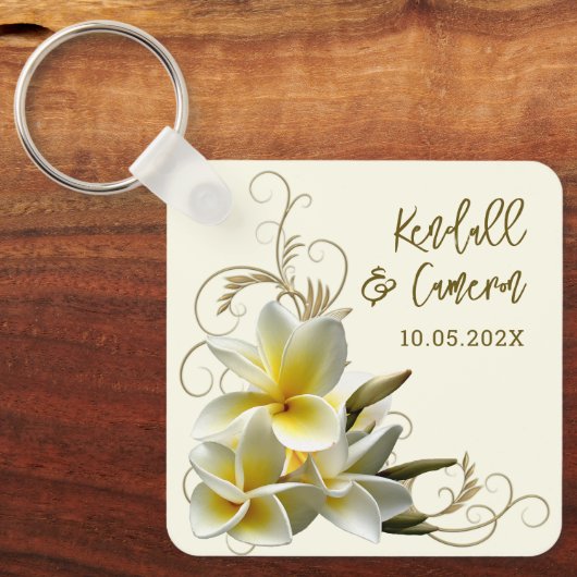Plumeria Flourish Wedding Favor Sleutelhanger (Voorkant)