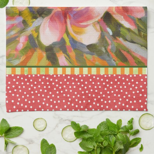 Plumeria Flower Green Red Kitchen Towel Theedoek (Gevouwen)