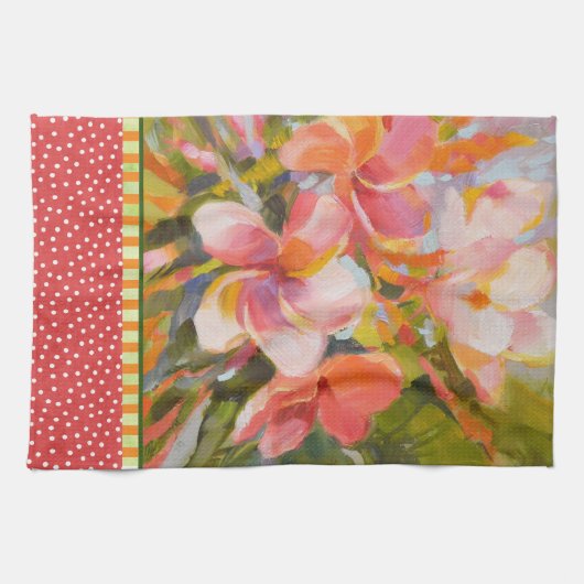 Plumeria Flower Green Red Kitchen Towel Theedoek (Horizontaal)