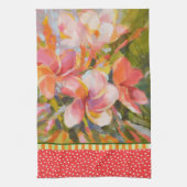 Plumeria Flower Green Red Kitchen Towel Theedoek (Verticaal)