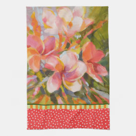 Plumeria Flower Green Red Kitchen Towel Theedoek