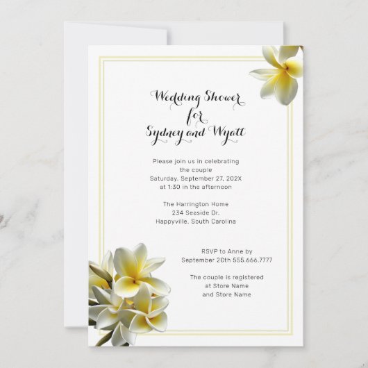 Plumeria Flower Yellow Wedding Shower-uitnodiging Kaart (Voorkant)