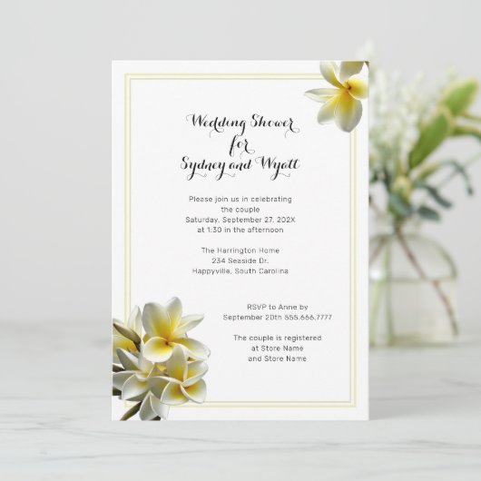 Plumeria Flower Yellow Wedding Shower-uitnodiging Kaart (Staand voorkant)