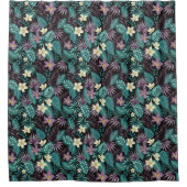 Plumeria Flowers Emerald Green Tropical Leaves Douchegordijn (Voorkant)