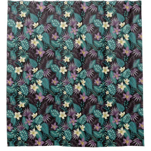 Plumeria Flowers Emerald Green Tropical Leaves Douchegordijn (Voorkant)