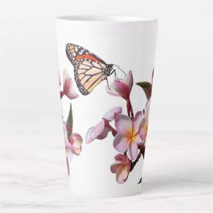 Plumeria Flowers Monarch Butterfly Latte Mok
