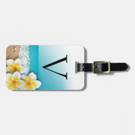 Plumeria Frangipani Bloem Tropisch Strand Monogram Bagagelabel