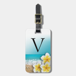 Plumeria Frangipani Bloem Tropisch Strand Monogram Bagagelabel