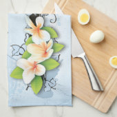  Plumeria/Frangipani en Ivy op blauw Theedoek (Quarter Fold)