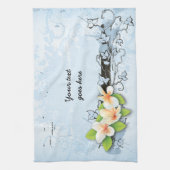  Plumeria/Frangipani en Ivy op blauw Theedoek (Verticaal)