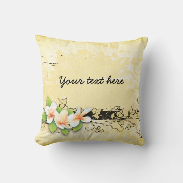  Plumeria/Frangipani en Ivy Yellow Kussen (Voorkant)