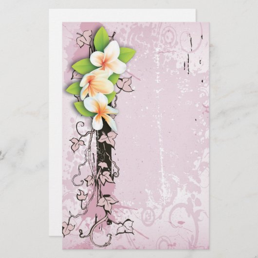  Plumeria/Frangipani & Ivy Roze briefpapier (Voorkant / Achterkant)