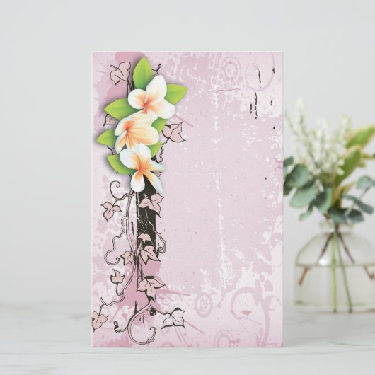  Plumeria/Frangipani & Ivy Roze briefpapier (Staand voorkant)